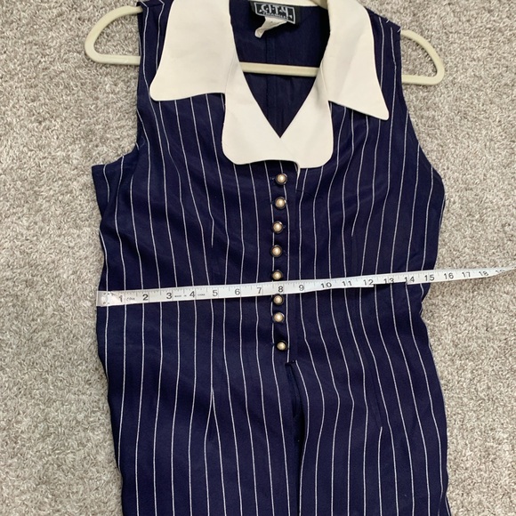 Vintage City Triangles Blue Striped Sleeveless Button Down Mini Dress - Picture 8 of 8